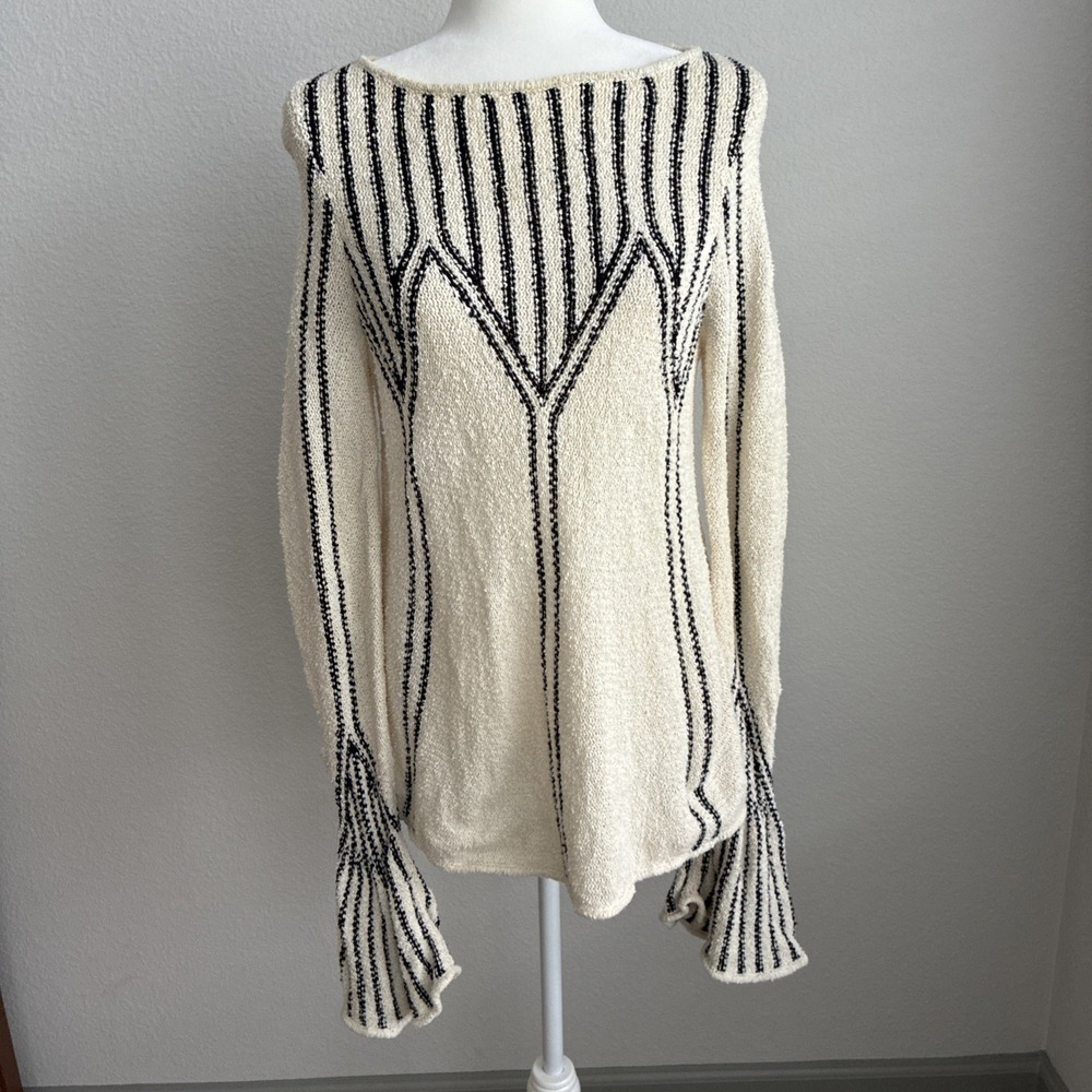 ULLA JOHNSON Beatriz Striped Pullover Sweater Size Small Cream Black Designer